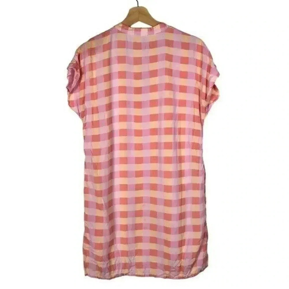 Free Assembly Pink & Orange Plaid Caftan Short Sleeve Mini Dress L - Picture 5 of 8
